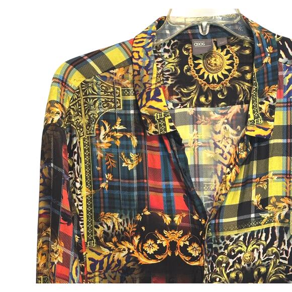 ASOS Mixed Print Button Up Shirt Mens Size 6XL Multicolor Rare Sun Leaf 6X - Picture 2 of 8